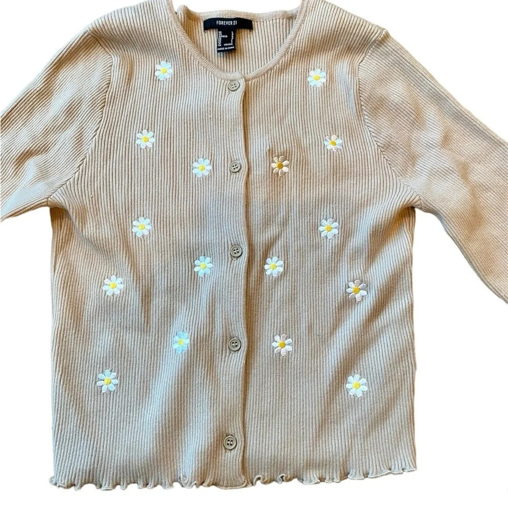 Forever 21 Tan Cardigan with Daisy Embroidery